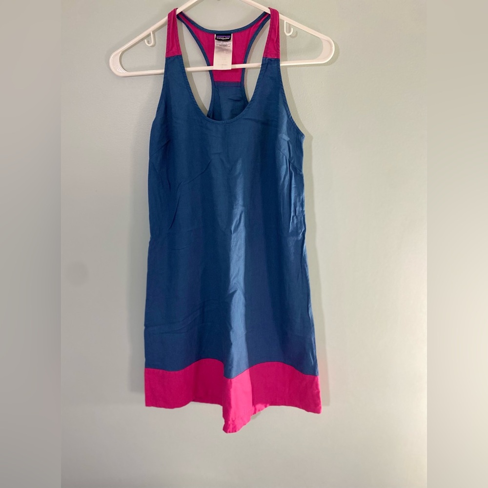 Patagonia Women's Organic Cotton Racer Back Dress Sz 2 Blue, Pink Sexy Outdoors